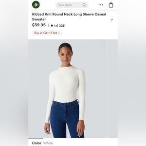 HALARA Ribbed Knit Round Neck Long Sleeve Casual Sweater, Size M. Brand new